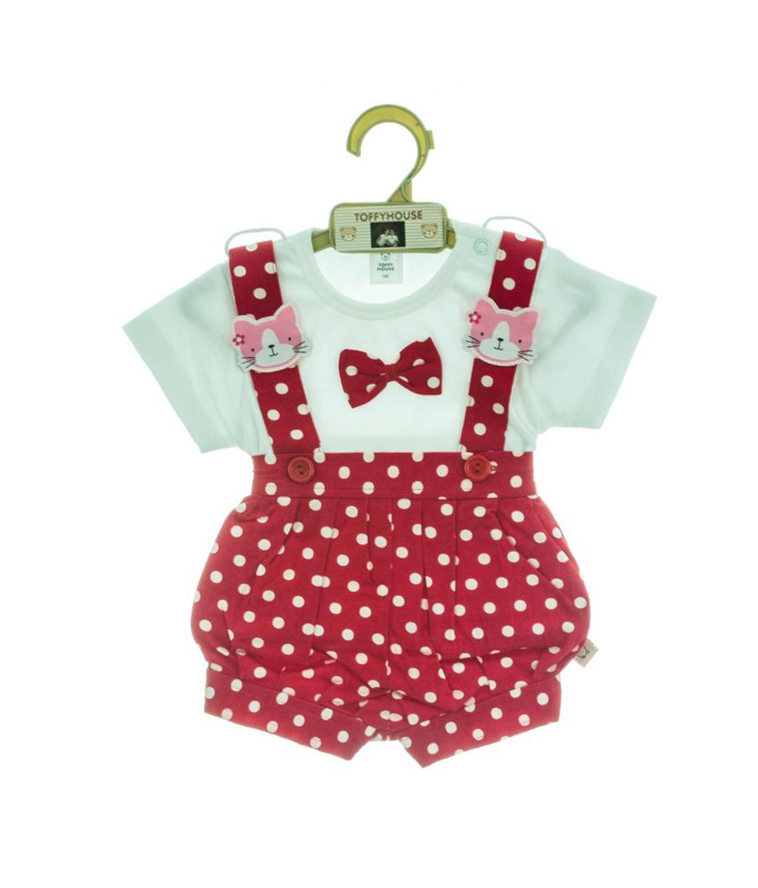 Toffy House Red Polka Dotted Kitty baby dungaree Set - Buy Toffy House ...