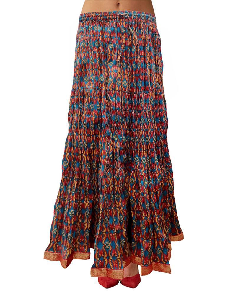 Buy Sttoffa Indian Casual Wear Cotton Long Skirt Lace Work Printed ...