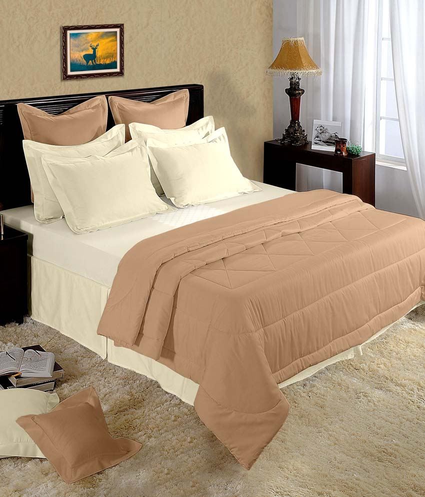 Birla Century Beige Plain Cotton Double Bedsheet With 2 Pillow Covers