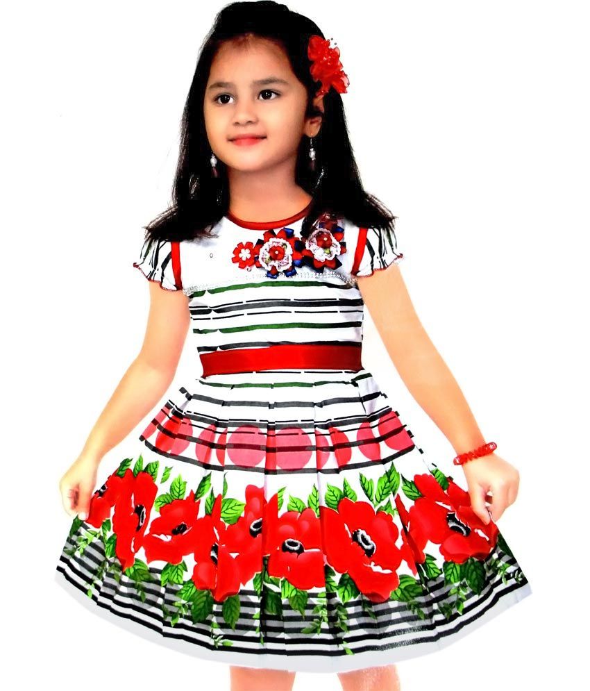red and white combination frock