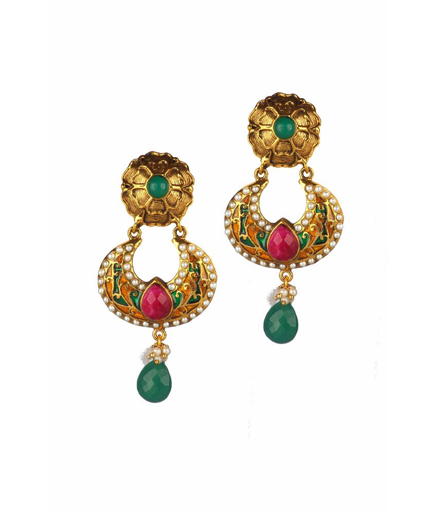 Shubham Jewellers Red And Green Stone Studded Earrings - Buy Shubham ...