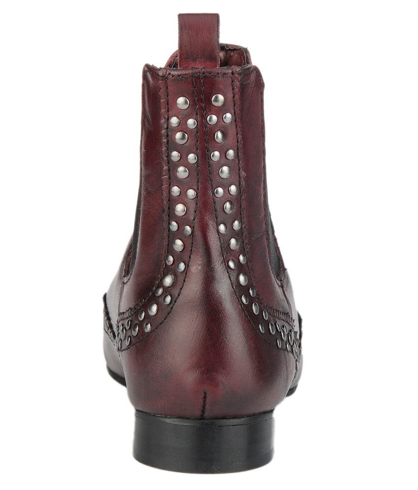 Delize Maroon Flat Leather Boots Price in India- Buy Delize Maroon Flat ...