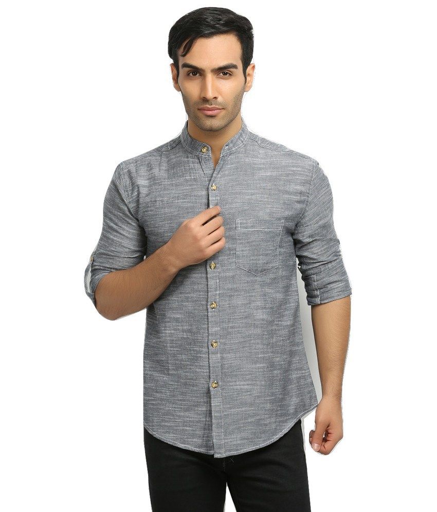 Nick & Jess Mens Grey Slub Linen Mandarin Collared Shirt - Buy Nick ...