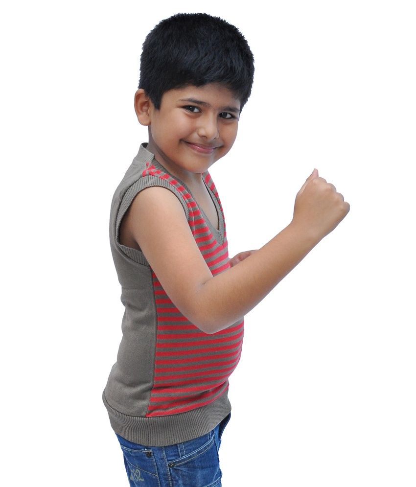 Bio Kid Pretty Boy Sweater Red / Beige Stripes Sleeve Less v Neck