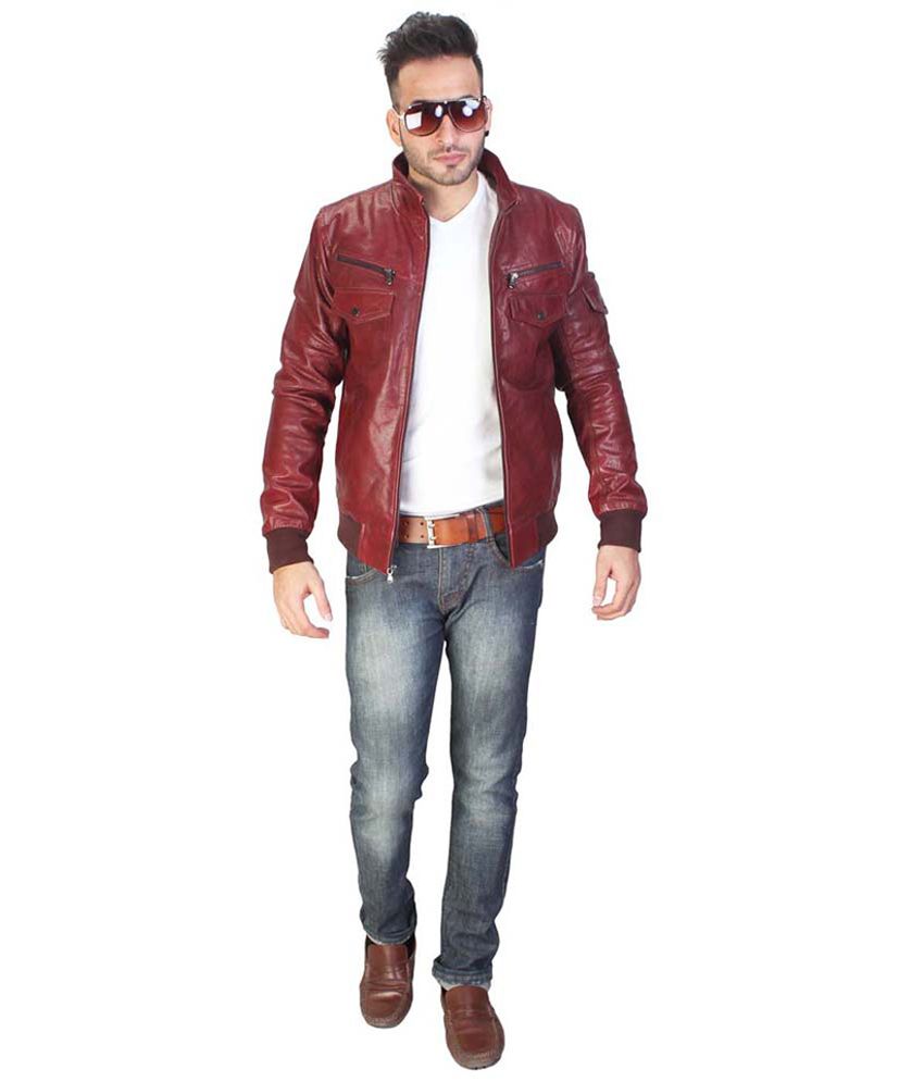 Bareskin Mens Maroon Leather Jacket - Buy Bareskin Mens Maroon Leather ...