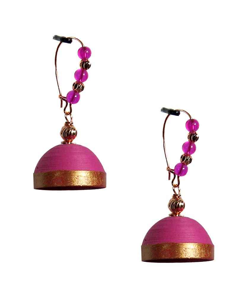 Dsignstudioo Pink Hanging Quilled Jhumkas - Buy Dsignstudioo Pink ...