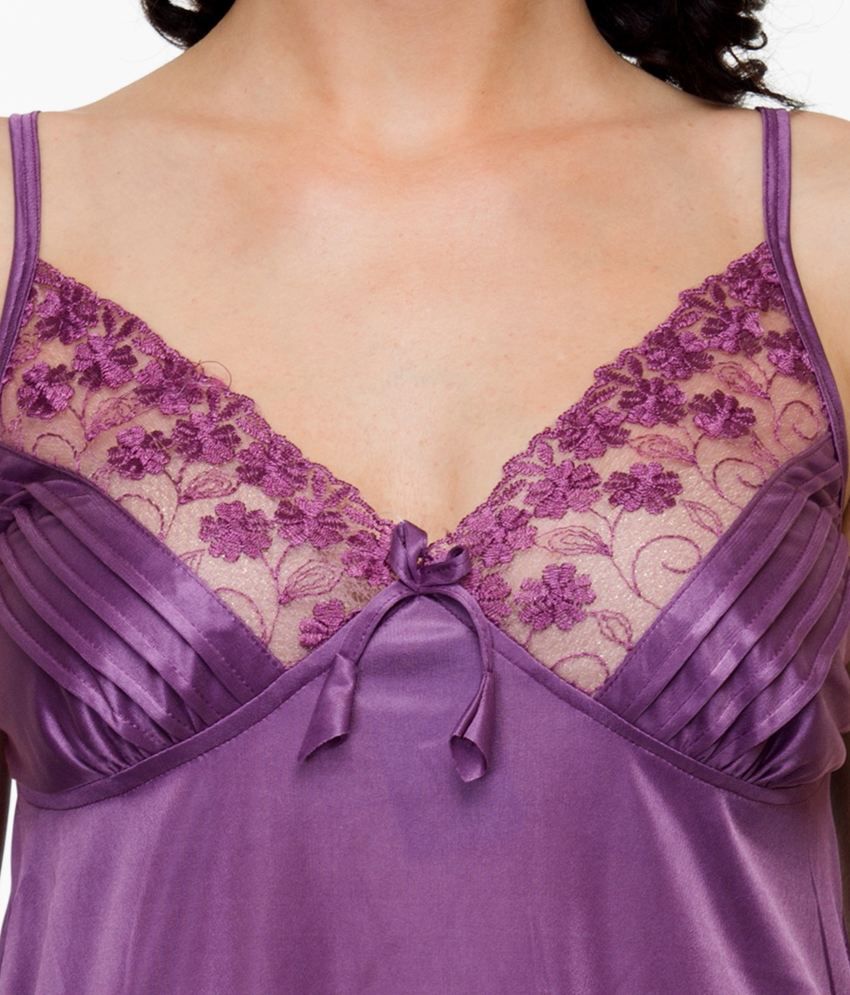 Buy For She Purple Poly Satin Nighty Online At Best Prices In India Snapdeal 
