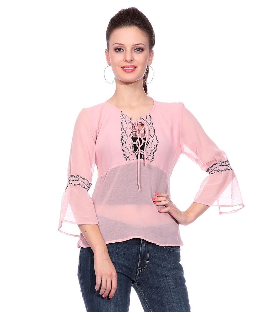 Reyna Pink Embroidered Poly Georgette Poly Georgette - Buy Reyna Pink ...