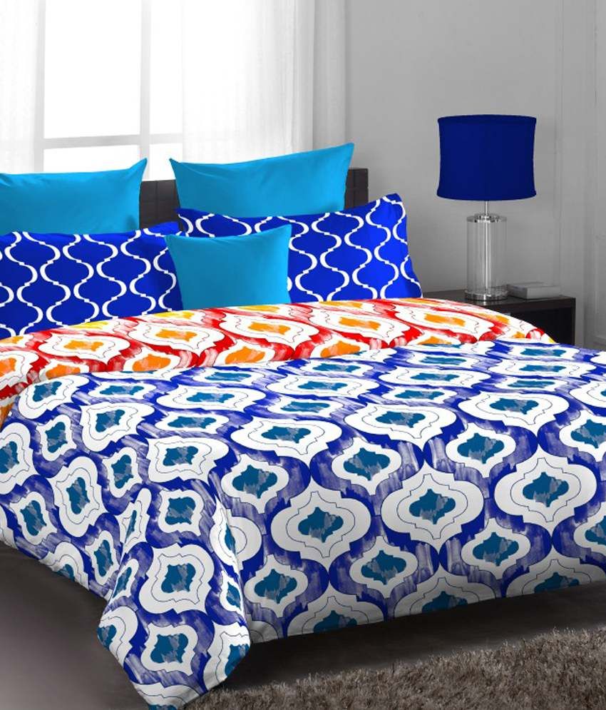 Stellar Home Usa Blue Abstract Polyester 1 Bed Sheet With 2 Pillow