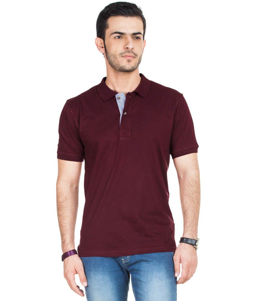 Zovi Crimson Red Solid Polo T-shirt With Contrast Placket - Buy Zovi ...
