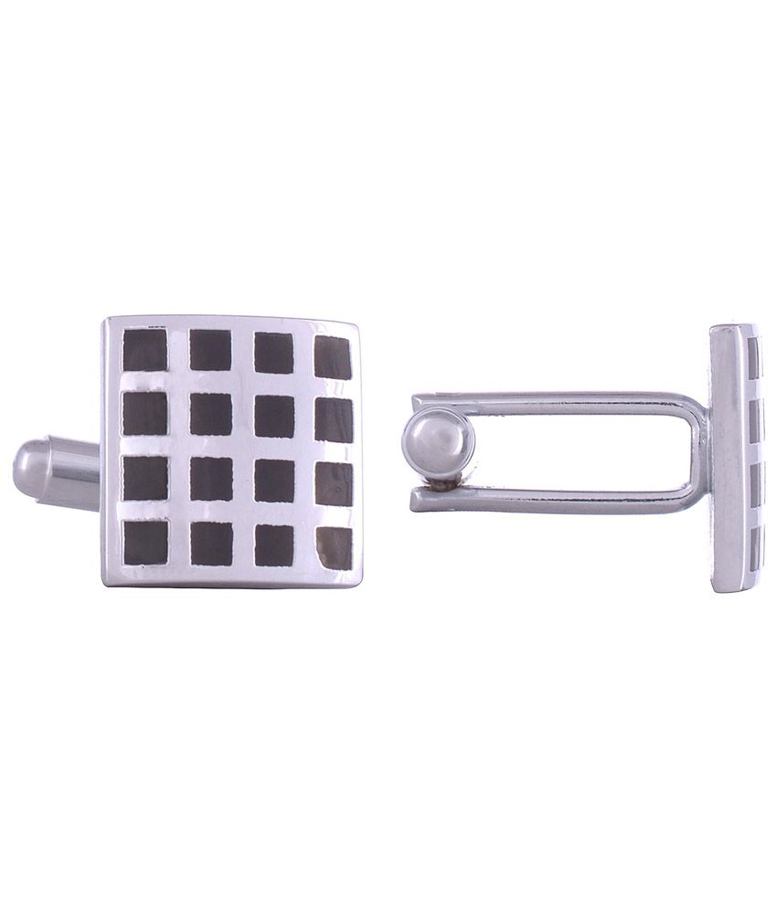     			The Jewelboxblack Silver Chequered Square Cufflink Pair