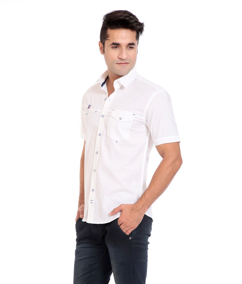 Engine White Slim Fit Half Sleeve Casual Shirts For Men - Buy Engine ...