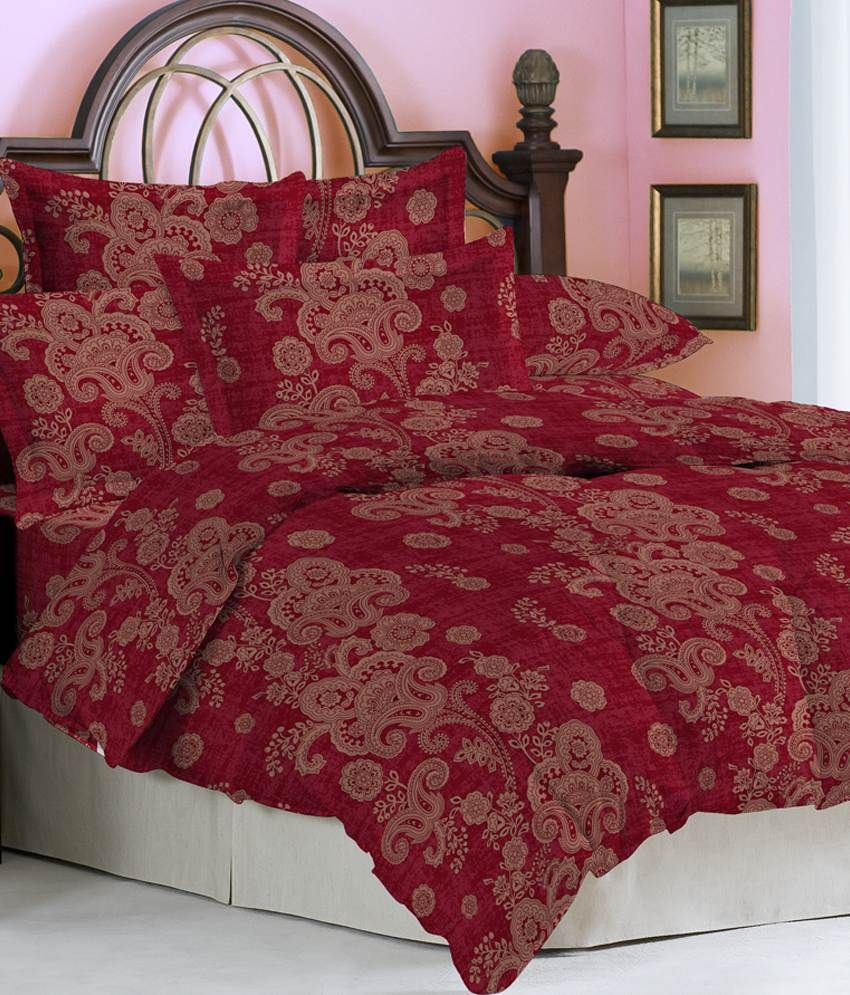 Bombay Dyeing Red Paisley Poly Cotton Double Bed Sheet With 2 Pillow Covers Buy Bombay Dyeing