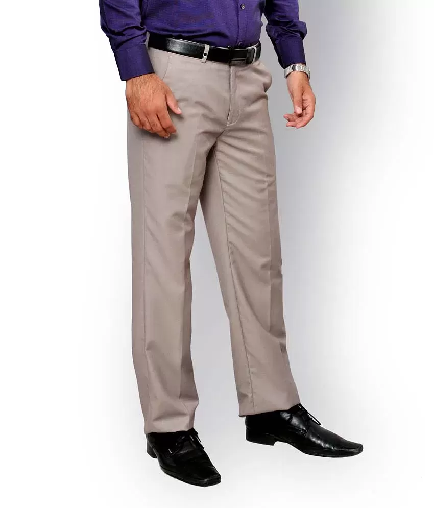 Buy Oxemberg Beige Mid Rise Solid Trousers for Men Online @ Tata CLiQ