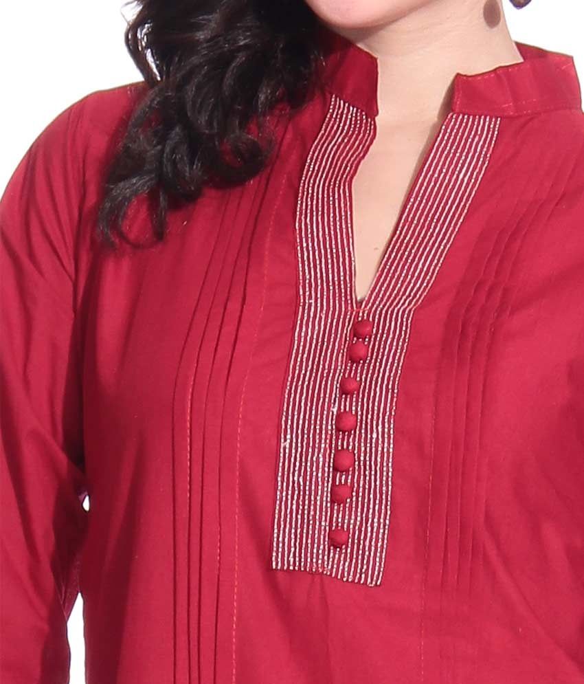red kurti neck design
