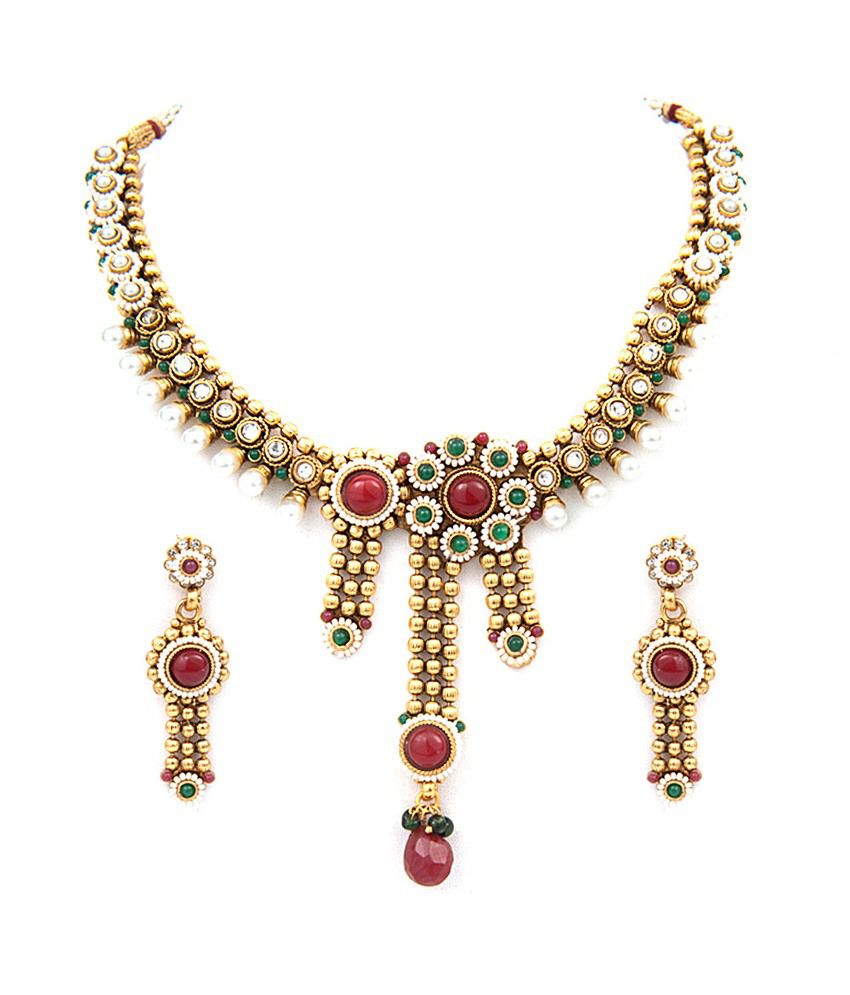 Aaina Multicolor Festive Traditional Gold Plated Necklace Set - Buy ...