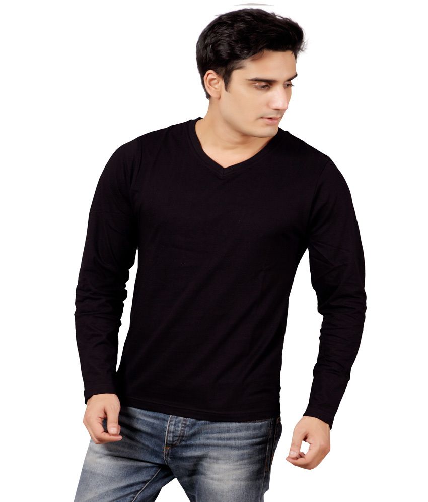 Stephen Armor Black Solid Cotton V-neck Neck Full T-shirt - Buy Stephen ...