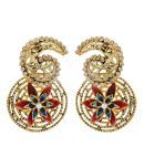 The Jewelbox Gold Plated 3d Flower Meenakari Cz Filigree Paisley Round Earring