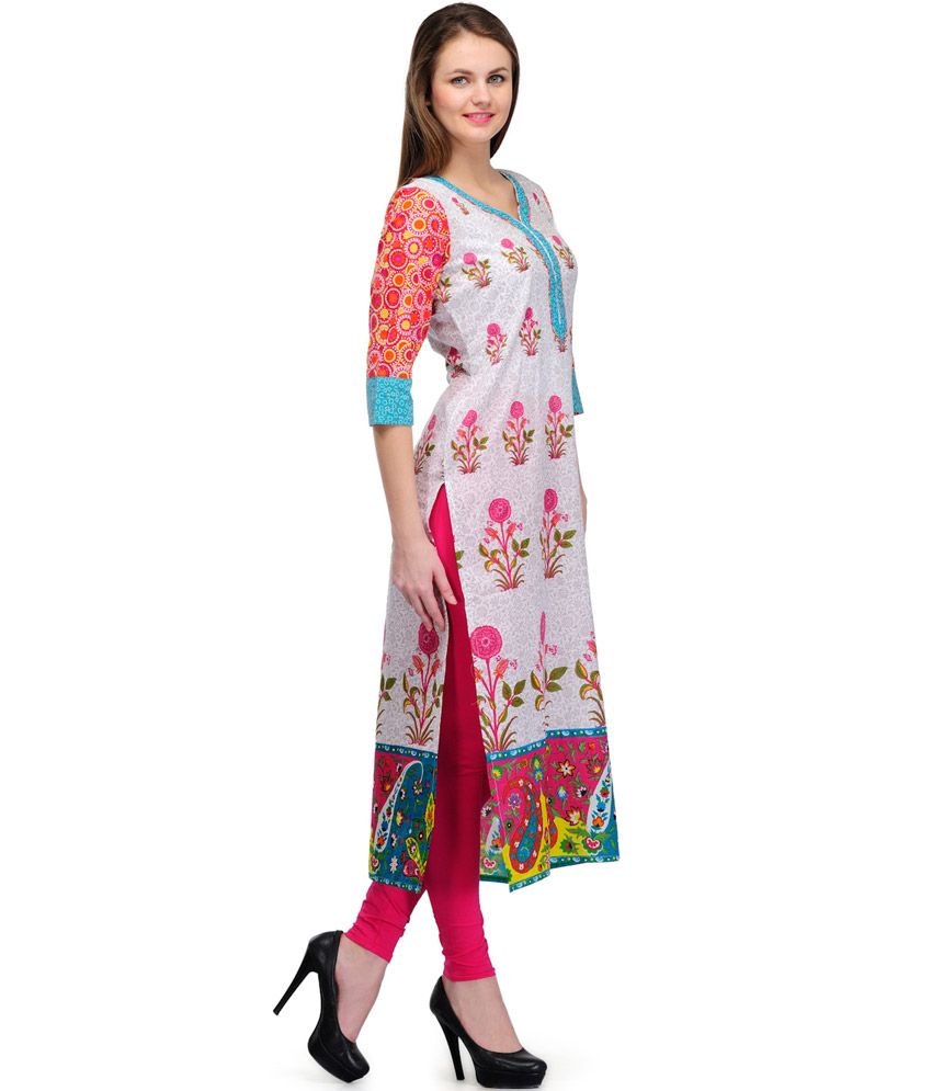 Ark Straight Printed Cotton 34 Sleeve Womens Kurti Buy Ark Straight Printed Cotton 34 2058