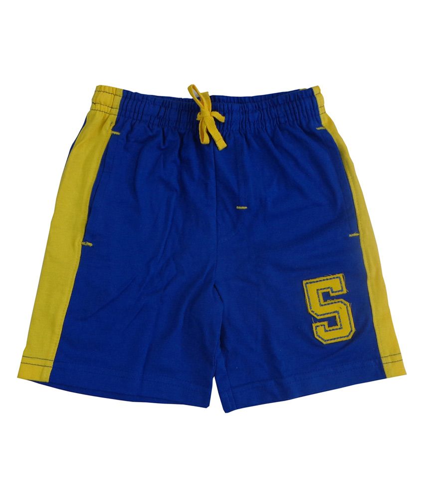 Greenwich Blue And Yellow Cotton Shorts For Boys - Buy Greenwich Blue