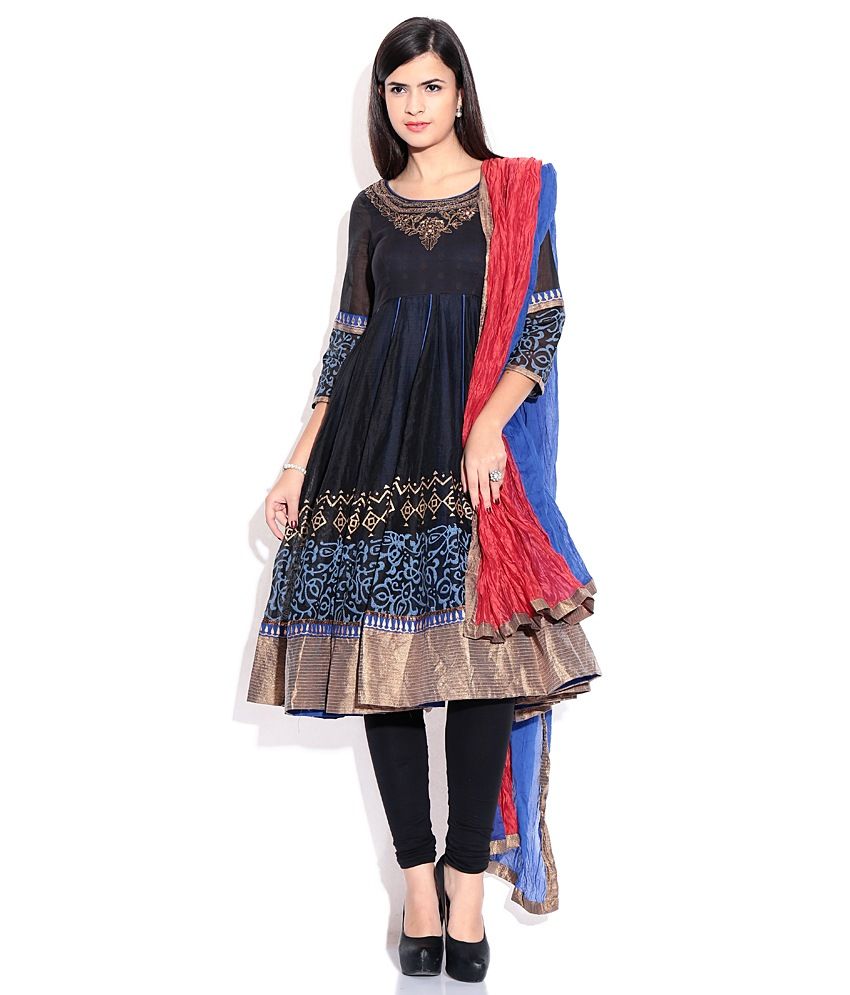 Biba Black Plain Cotton & Silk Stitched Salwar Suit - Buy Biba Black ...