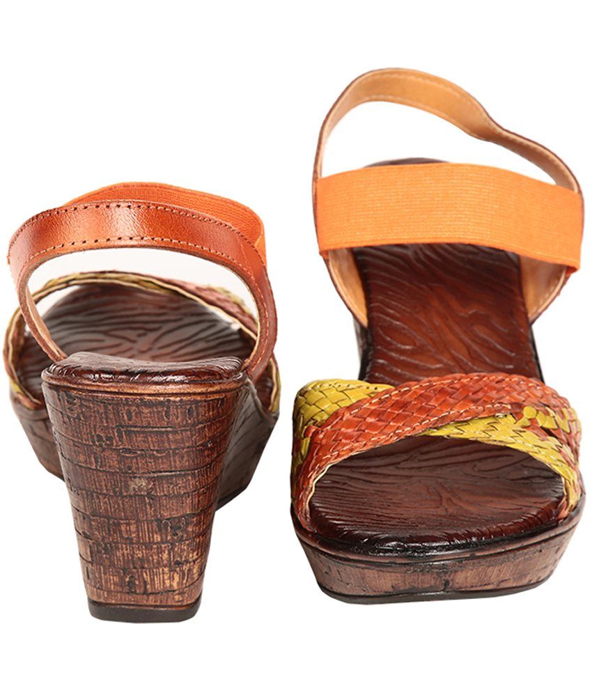 Burnish Leather Orange Faux Leather Wedges Sandal Price in India Buy