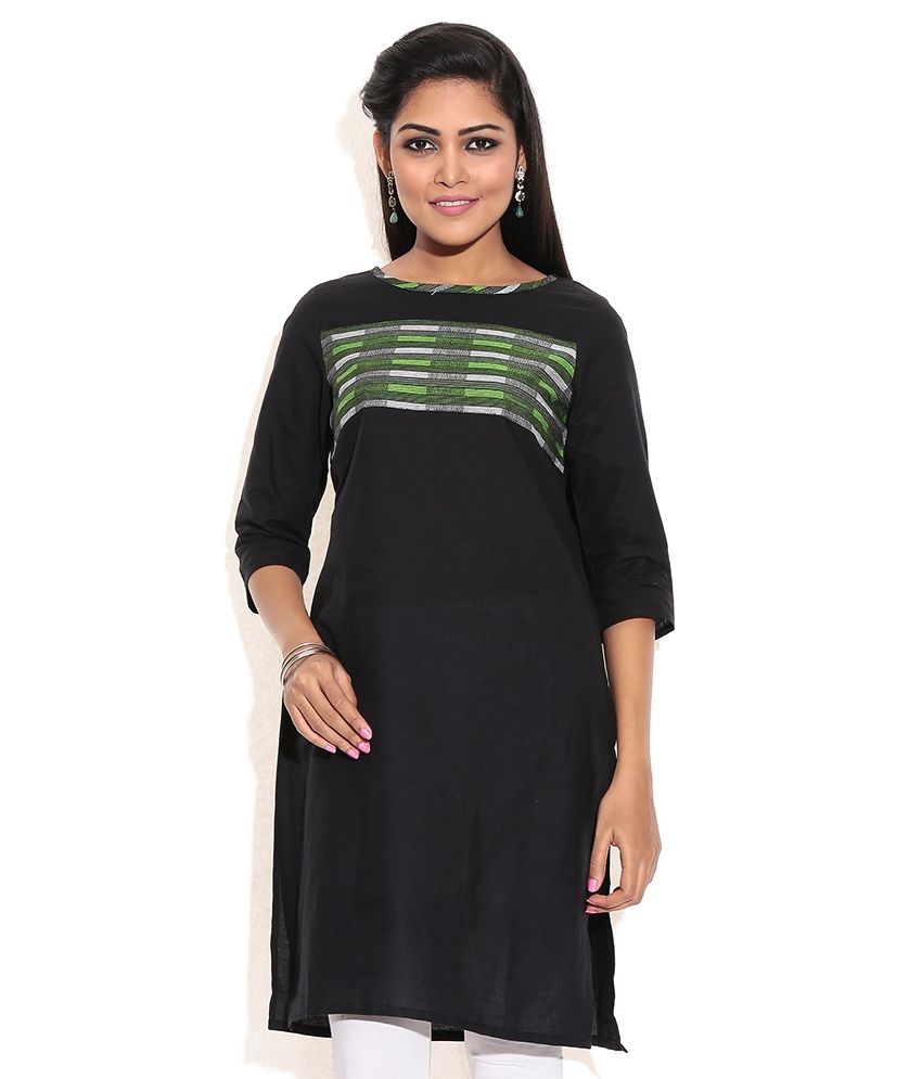 Aurelia Black Cotton Boat Neck Kurti - Buy Aurelia Black Cotton Boat ...