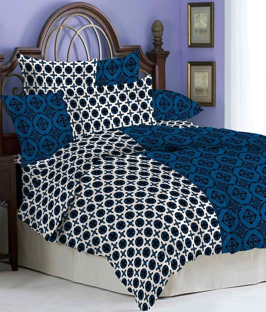 Bombay Dyeing Blue And White Geometrical Poly Cotton Single Bedsheet