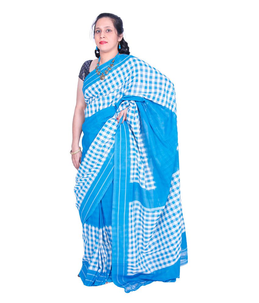 Uppada Sarees Blue Cotton Ikkat Saree - Buy Uppada Sarees Blue Cotton Ikkat Saree Online at Low 