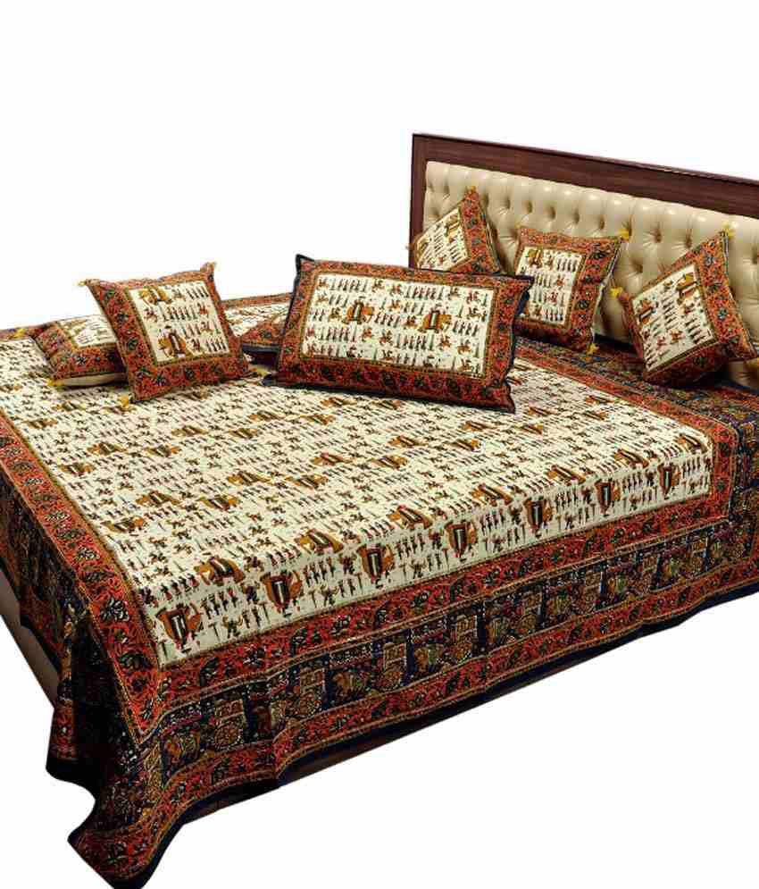 Sunshine Rajasthan Cotton Double Bed Sheet N Cushion Cover Combo - Buy ...