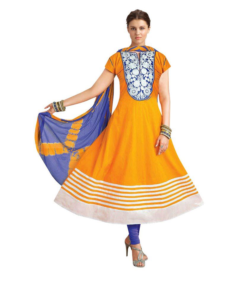 Umc Yellow Cotton Plain Anarkali Dress Material Buy Umc