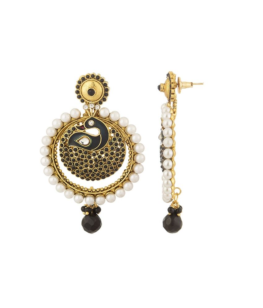 Voylla Dangler Earrings With Black Colored Stones And Pearls Buy