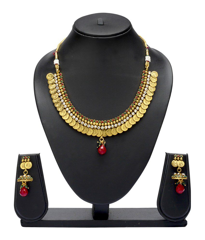 Vk Jewels Laxmi Idol Engraved Gold Plated Necklace Set - Buy Vk Jewels ...