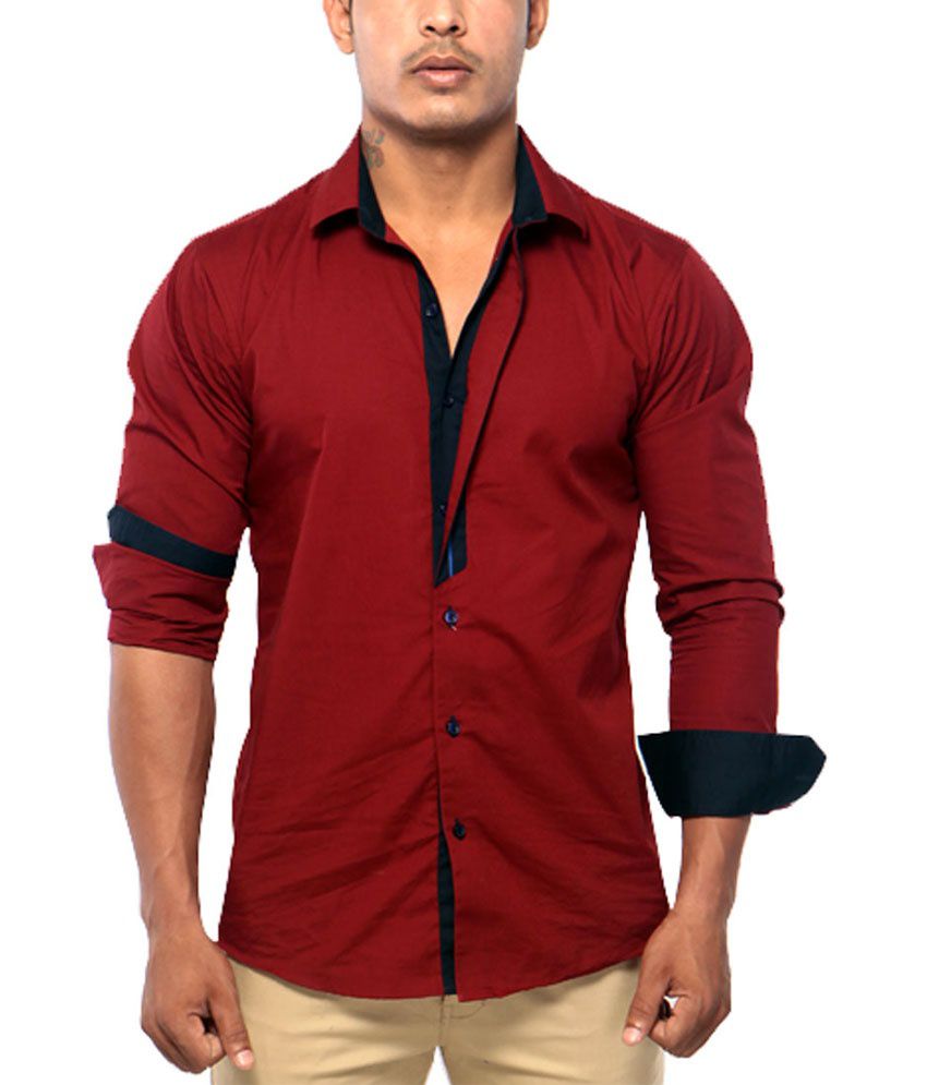 Estark Red Cotton Slim Fit Casual Shirt - Buy Estark Red Cotton Slim ...