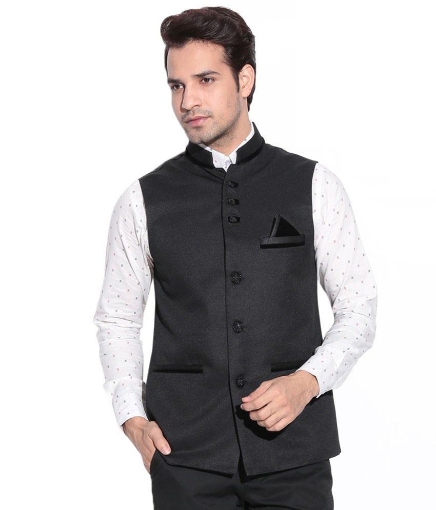Akaas Black Cotton Blend Nehru Jackets - Buy Akaas Black Cotton Blend ...