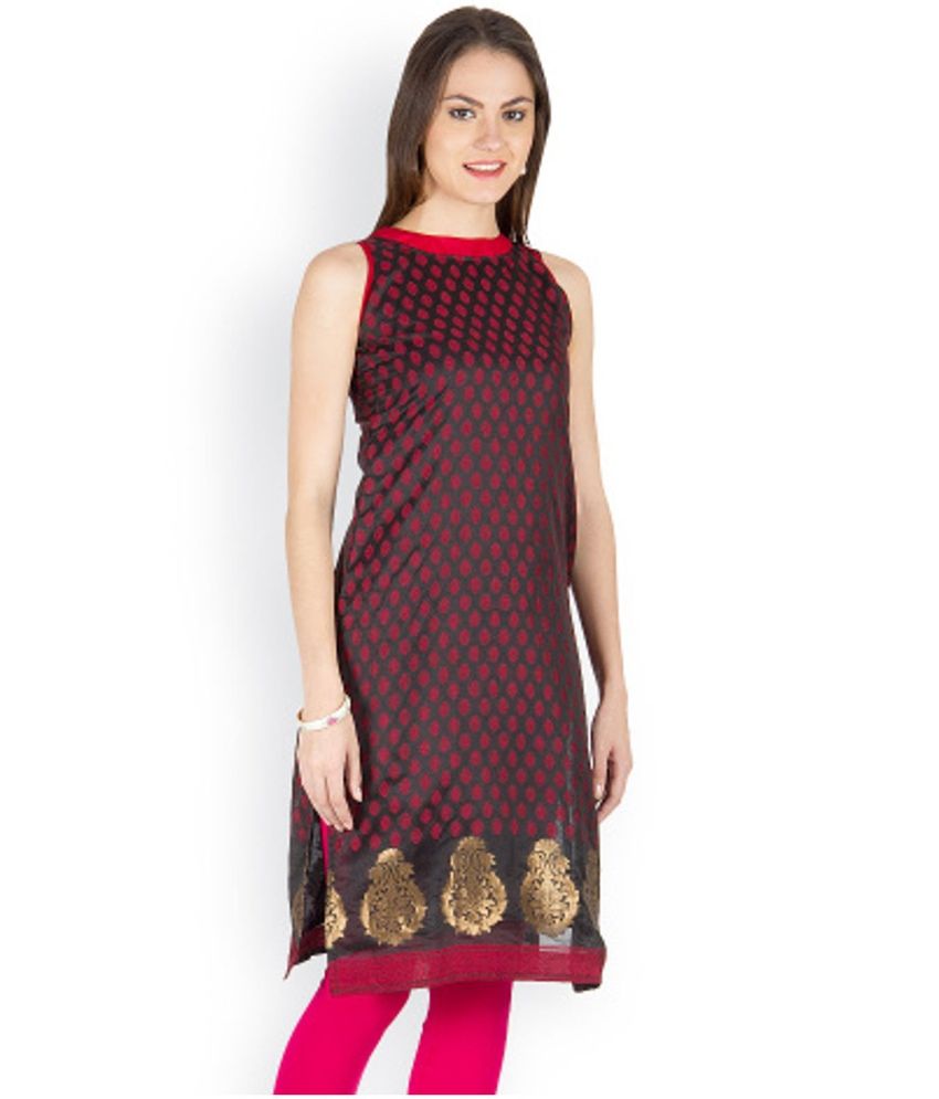 Abhishti Black Banarsi Chandheri Banarasi Sleeveless Long Kurti - Buy ...