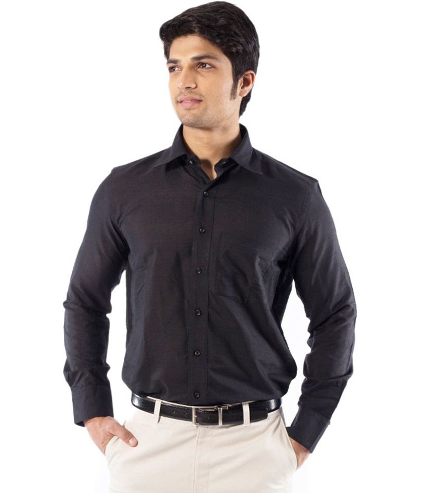Bright Black Cotton Solid Formal Shirt - Buy Bright Black Cotton Solid ...