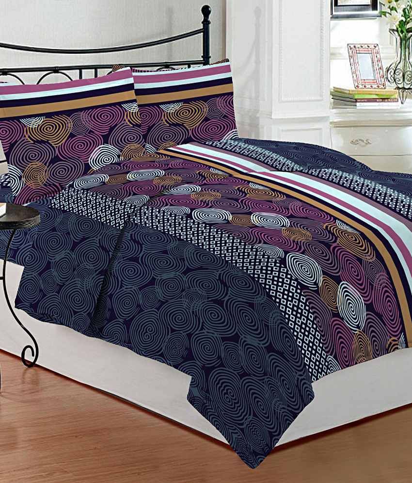 Bombay Dyeing Navy Blue Geometrical Cotton Double Bed Sheet With 2 ...