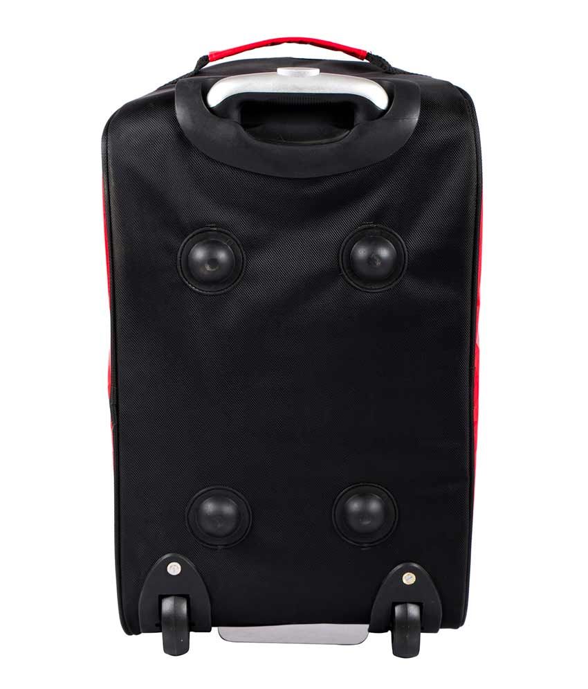 red and black duffle bag