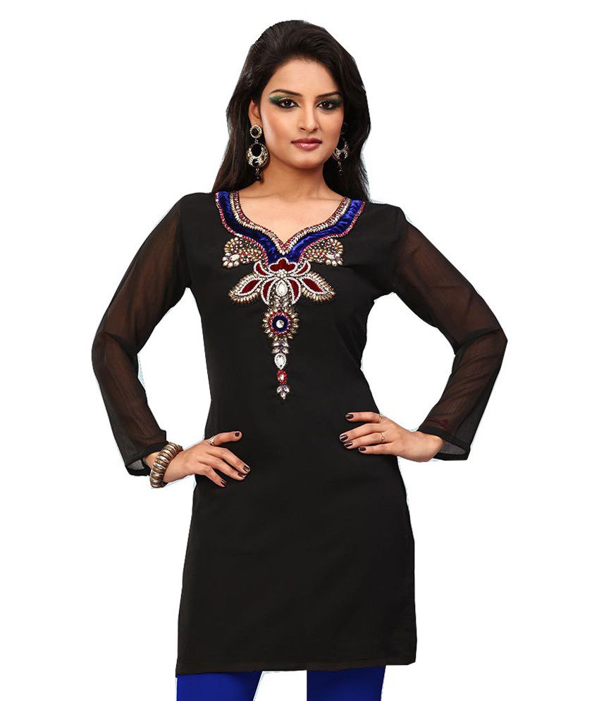 Unnati Exports Black Embroidered Chiffon Full Sleeve Kurti - Buy Unnati ...