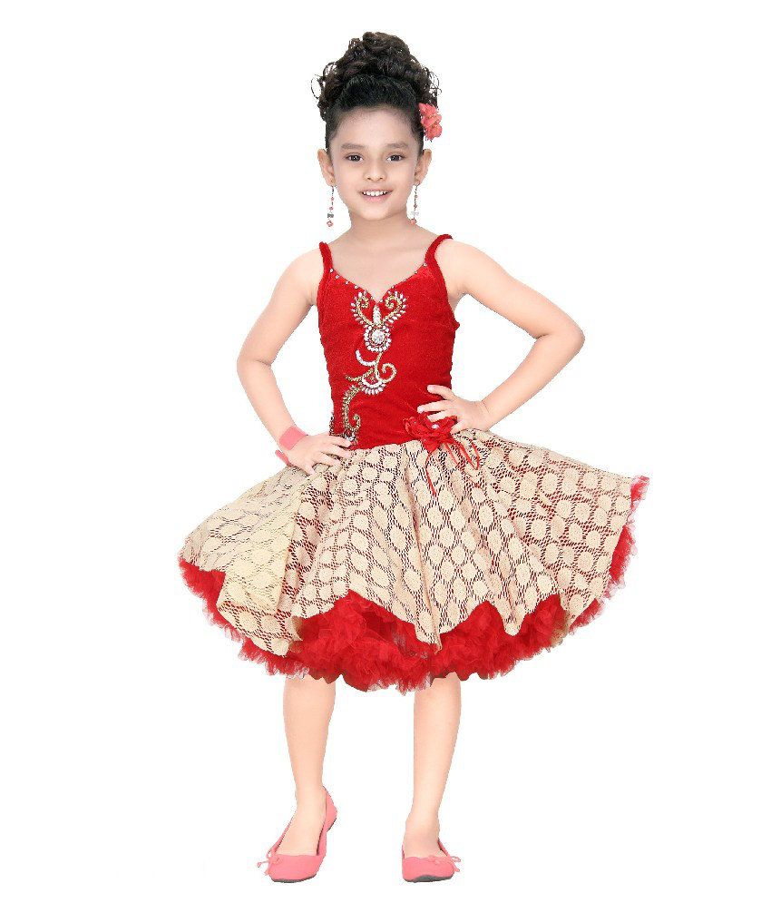 white and red combination frocks