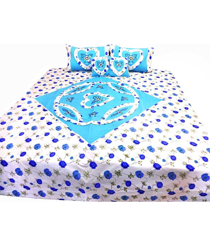 Tulip Handloom Multicolor Cotton Floral Double Bed Sheets With 2 Pillow