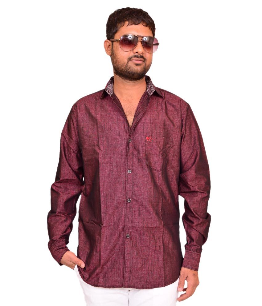     			British Terminal Maroon Cotton Blend Slim Fit Full Sleeve Partywear Shirt