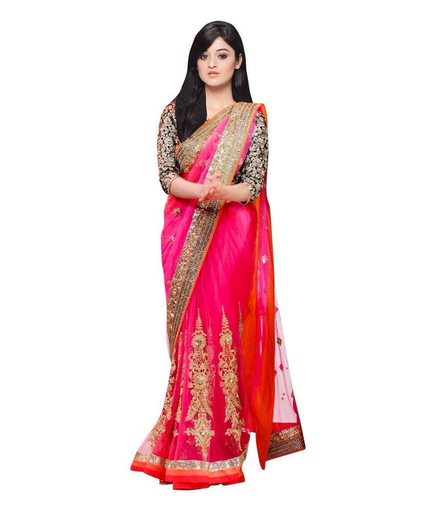 Nandani Ethnic Wear Pink Net Saree - Buy Nandani Ethnic 
