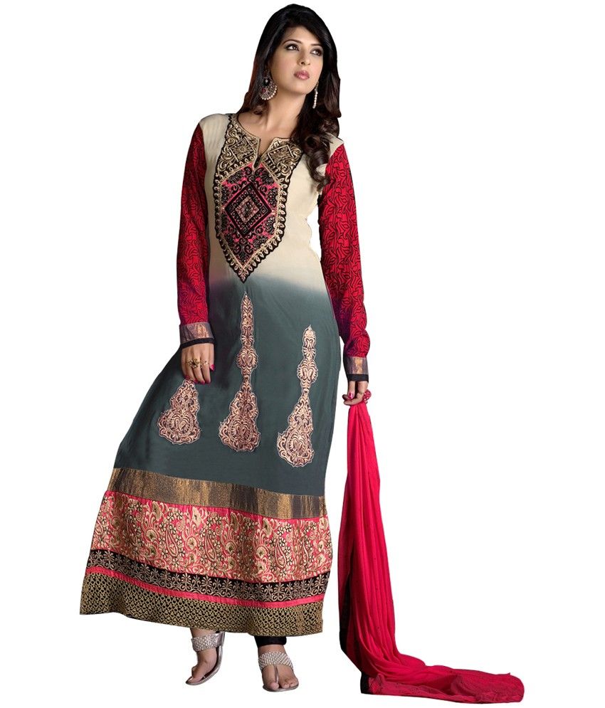 Surat Tex Multi Color Pure Georgette Semi-Stitched Embroidered Anarkali ...