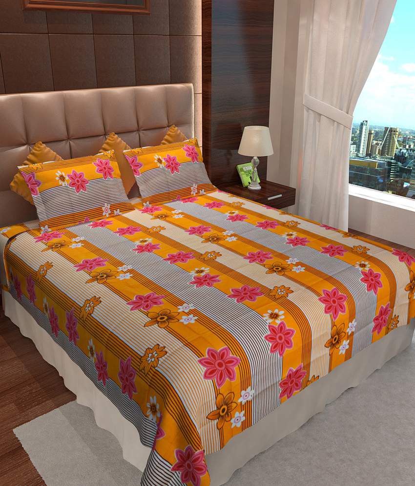     			Home Candy Multi-colour Floral Cotton Double Bedsheet With 2 Pillow Cover
