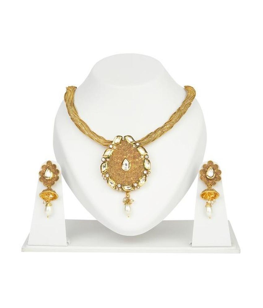 Silver Queen Jewellery Golden Traditional Kundan Necklace Set Buy