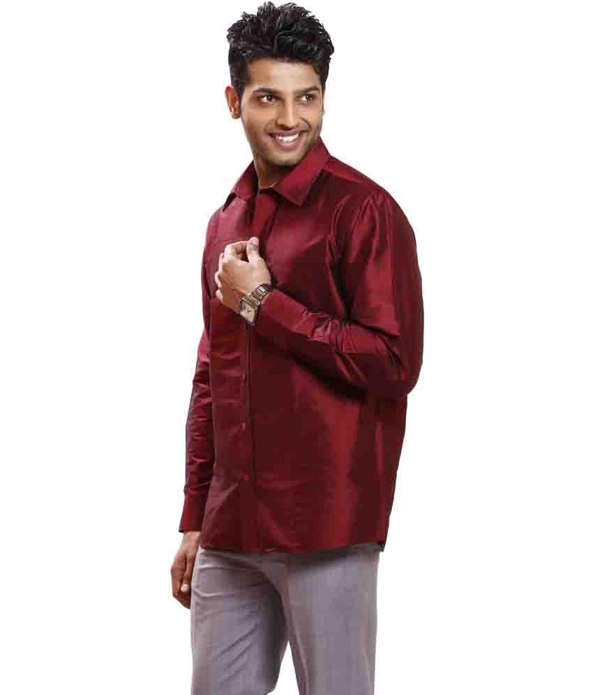 Writer Maroon Silk Solid Partywear 