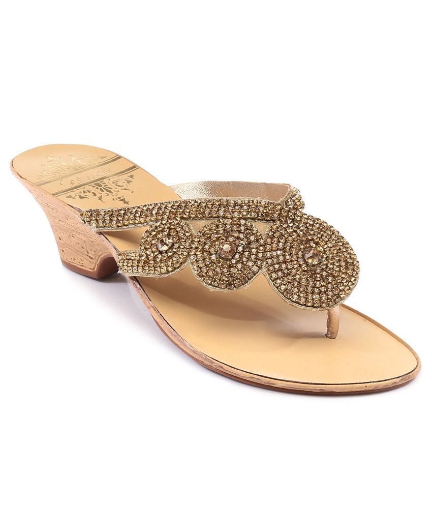 Catwalk Gold Wedges Heeled Slip-on Price in India- Buy Catwalk Gold Wedges Heeled Slip-on Online 