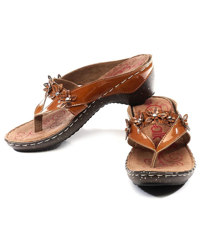 Catwalk Tan Heeled Slip-On Sandals Price in India- Buy Catwalk Tan Heeled Slip-On Sandals Online 